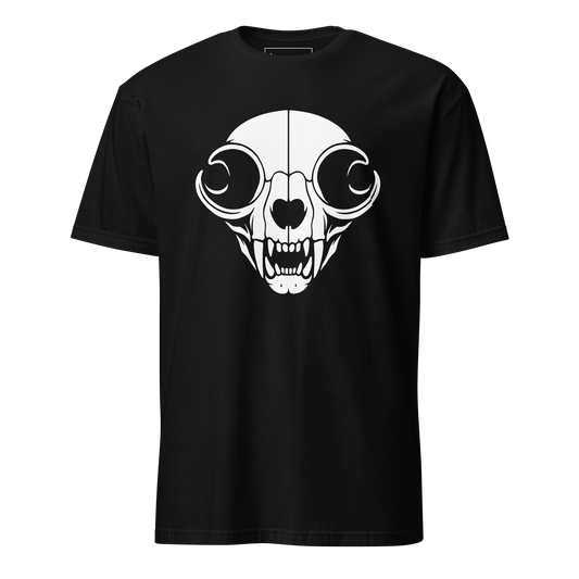 Cat skull symbol in bold white on gothic black shirt from The Skull Series by Symbol Cult